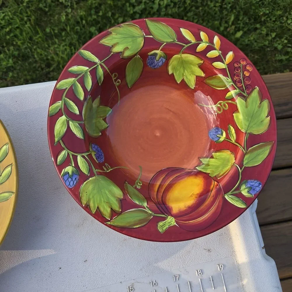 Gates Ware by Laurie Gates 4pc Ceramic Bowl Set Floral Yellow Burgundy Green